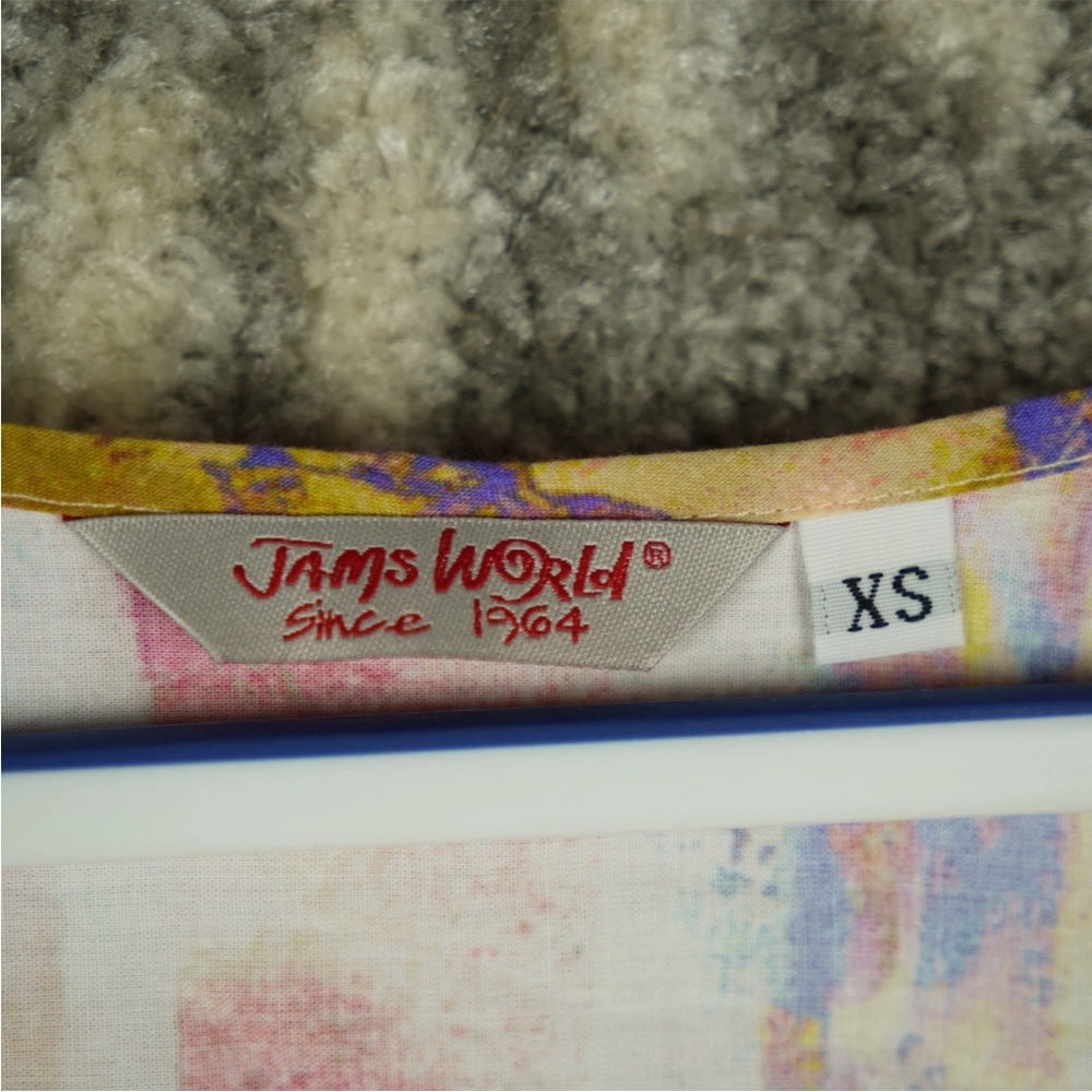 Jams World Women Tunic Top V Neck Short Sleeves Boho Hawaii Abstract Size XS - Picture 11 of 14